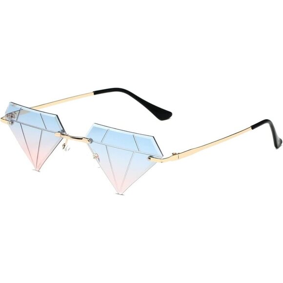 Triangle Diamond Sunglasses Women Men Vintage Rimless Retro Rave Party main image 7